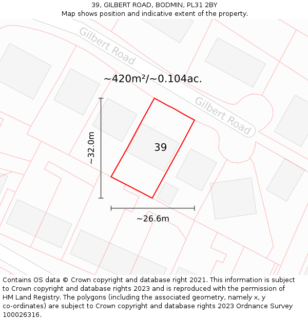 39, GILBERT ROAD, BODMIN, PL31 2BY: Plot and title map