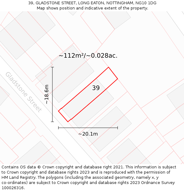 39, GLADSTONE STREET, LONG EATON, NOTTINGHAM, NG10 1DG: Plot and title map