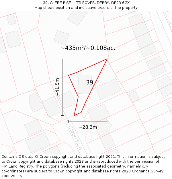39, GLEBE RISE, LITTLEOVER, DERBY, DE23 6GX: Plot and title map