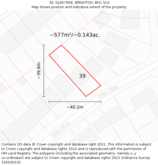39, GLEN RISE, BRIGHTON, BN1 5LN: Plot and title map