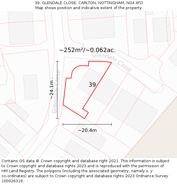 39, GLENDALE CLOSE, CARLTON, NOTTINGHAM, NG4 4FD: Plot and title map