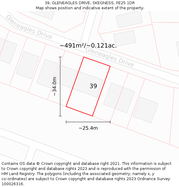39, GLENEAGLES DRIVE, SKEGNESS, PE25 1DR: Plot and title map