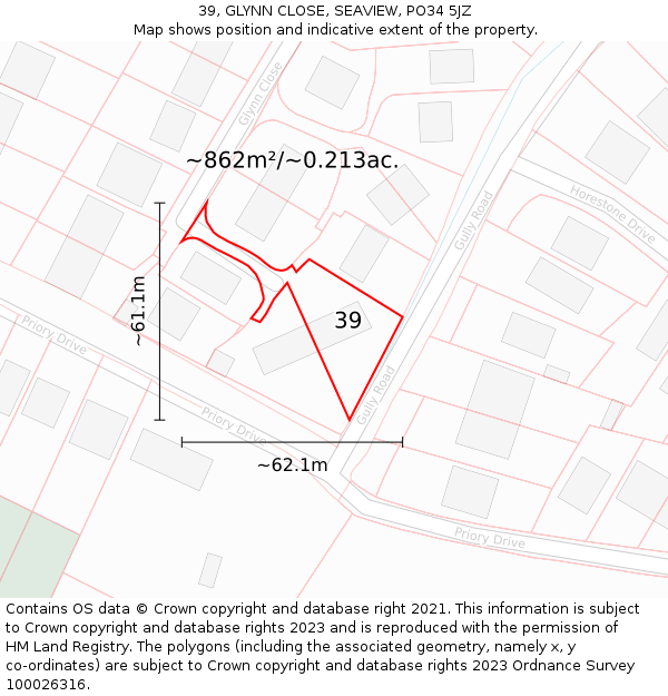39, GLYNN CLOSE, SEAVIEW, PO34 5JZ: Plot and title map