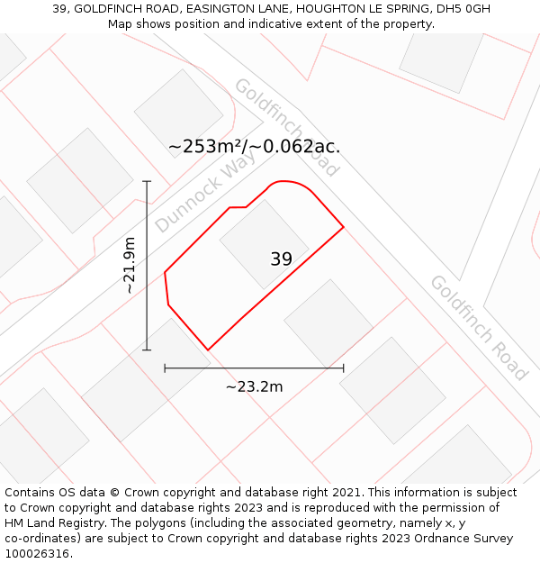 39, GOLDFINCH ROAD, EASINGTON LANE, HOUGHTON LE SPRING, DH5 0GH: Plot and title map