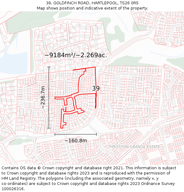 39, GOLDFINCH ROAD, HARTLEPOOL, TS26 0RS: Plot and title map