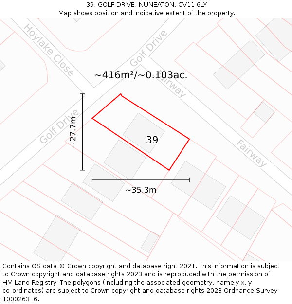 39, GOLF DRIVE, NUNEATON, CV11 6LY: Plot and title map