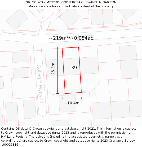 39, GOLWG Y MYNYDD, GODRERGRAIG, SWANSEA, SA9 2DN: Plot and title map