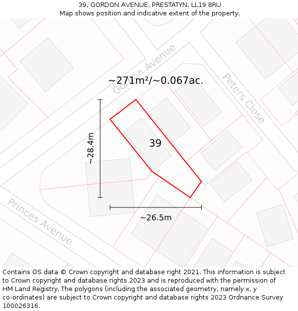 39, GORDON AVENUE, PRESTATYN, LL19 8RU: Plot and title map