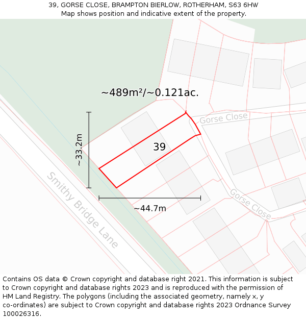 39, GORSE CLOSE, BRAMPTON BIERLOW, ROTHERHAM, S63 6HW: Plot and title map