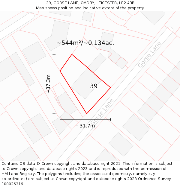 39, GORSE LANE, OADBY, LEICESTER, LE2 4RR: Plot and title map