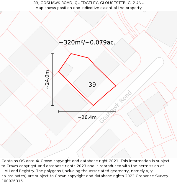 39, GOSHAWK ROAD, QUEDGELEY, GLOUCESTER, GL2 4NU: Plot and title map