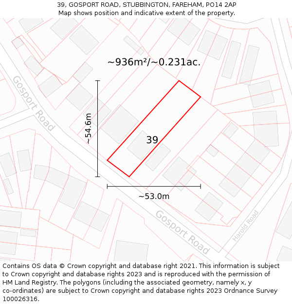 39, GOSPORT ROAD, STUBBINGTON, FAREHAM, PO14 2AP: Plot and title map