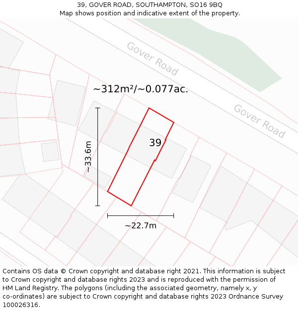 39, GOVER ROAD, SOUTHAMPTON, SO16 9BQ: Plot and title map