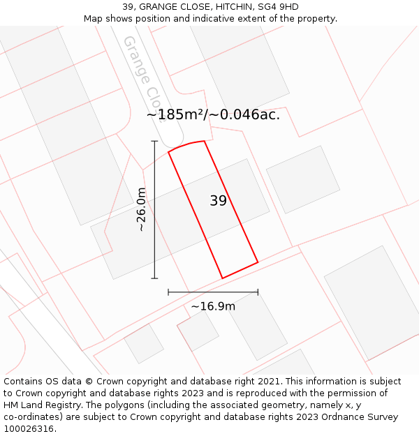 39, GRANGE CLOSE, HITCHIN, SG4 9HD: Plot and title map