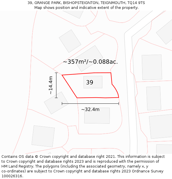 39, GRANGE PARK, BISHOPSTEIGNTON, TEIGNMOUTH, TQ14 9TS: Plot and title map