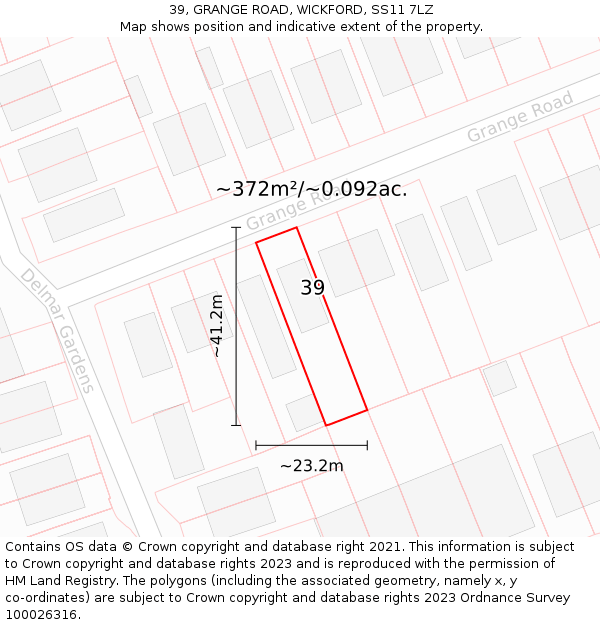 39, GRANGE ROAD, WICKFORD, SS11 7LZ: Plot and title map