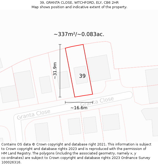39, GRANTA CLOSE, WITCHFORD, ELY, CB6 2HR: Plot and title map