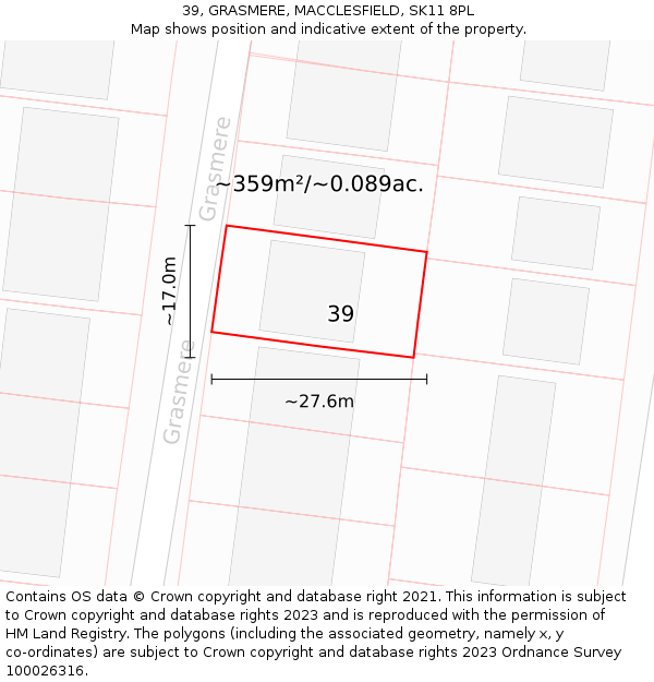 39, GRASMERE, MACCLESFIELD, SK11 8PL: Plot and title map