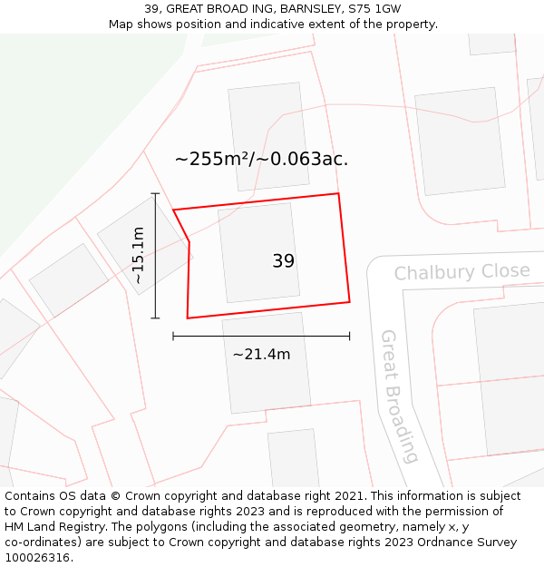 39, GREAT BROAD ING, BARNSLEY, S75 1GW: Plot and title map