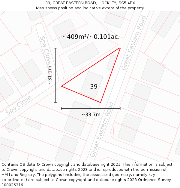 39, GREAT EASTERN ROAD, HOCKLEY, SS5 4BX: Plot and title map