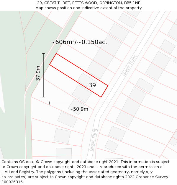 39, GREAT THRIFT, PETTS WOOD, ORPINGTON, BR5 1NE: Plot and title map