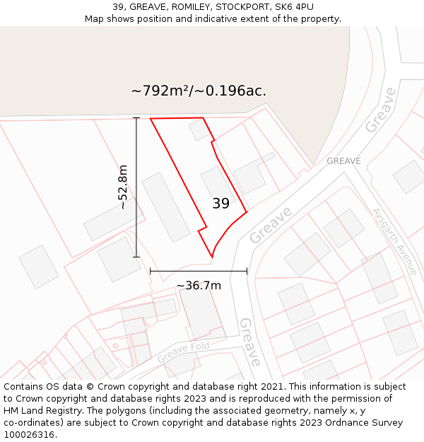 39, GREAVE, ROMILEY, STOCKPORT, SK6 4PU: Plot and title map