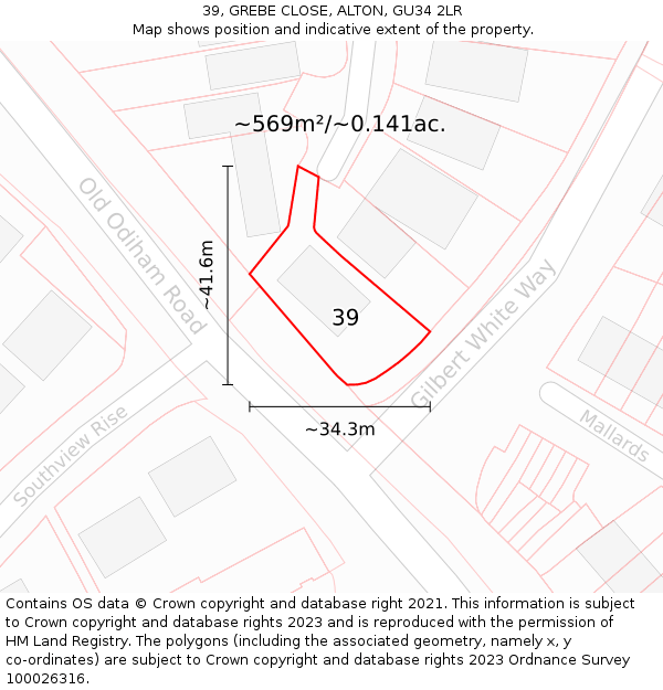 39, GREBE CLOSE, ALTON, GU34 2LR: Plot and title map