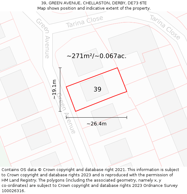 39, GREEN AVENUE, CHELLASTON, DERBY, DE73 6TE: Plot and title map