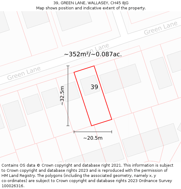 39, GREEN LANE, WALLASEY, CH45 8JG: Plot and title map