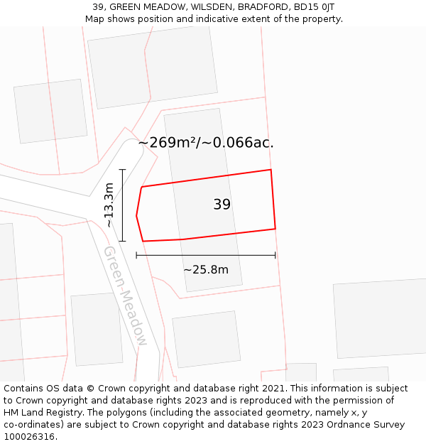 39, GREEN MEADOW, WILSDEN, BRADFORD, BD15 0JT: Plot and title map