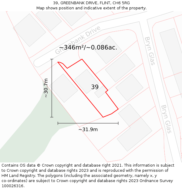 39, GREENBANK DRIVE, FLINT, CH6 5RG: Plot and title map