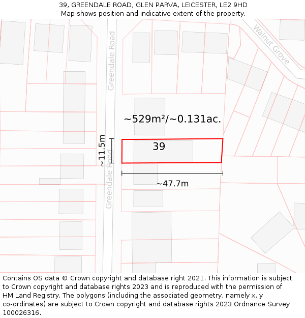 39, GREENDALE ROAD, GLEN PARVA, LEICESTER, LE2 9HD: Plot and title map
