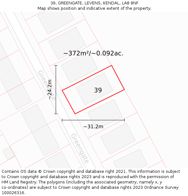 39, GREENGATE, LEVENS, KENDAL, LA8 8NF: Plot and title map
