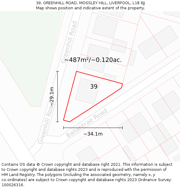 39, GREENHILL ROAD, MOSSLEY HILL, LIVERPOOL, L18 6JJ: Plot and title map