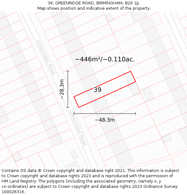 39, GREENRIDGE ROAD, BIRMINGHAM, B20 1JL: Plot and title map