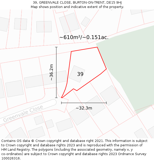 39, GREENVALE CLOSE, BURTON-ON-TRENT, DE15 9HJ: Plot and title map