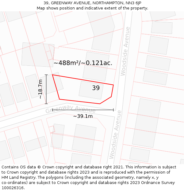 39, GREENWAY AVENUE, NORTHAMPTON, NN3 6JP: Plot and title map