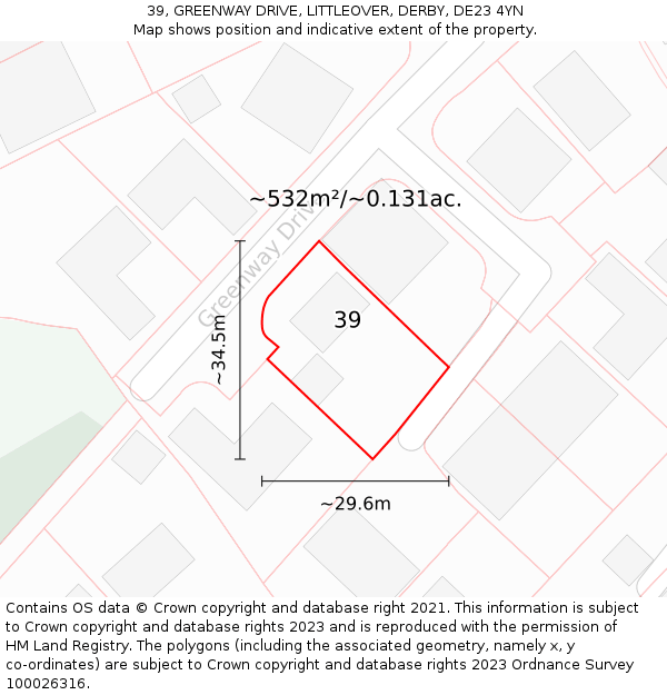 39, GREENWAY DRIVE, LITTLEOVER, DERBY, DE23 4YN: Plot and title map