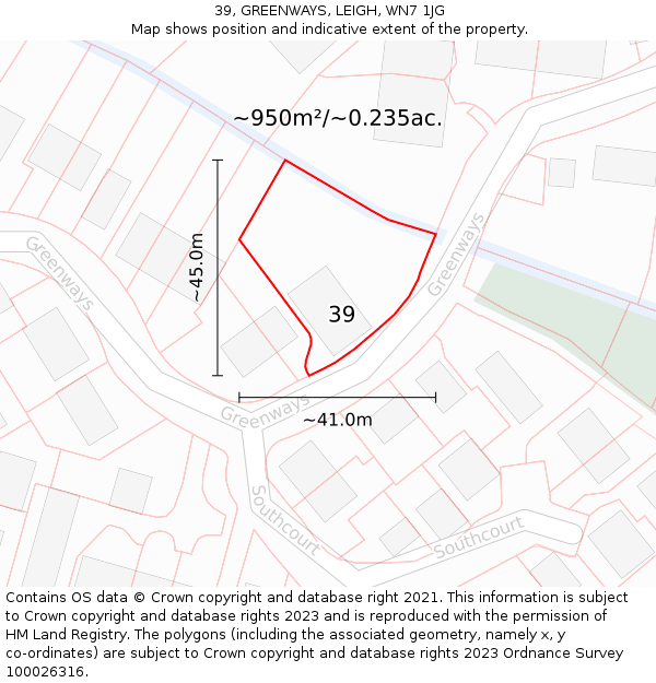 39, GREENWAYS, LEIGH, WN7 1JG: Plot and title map
