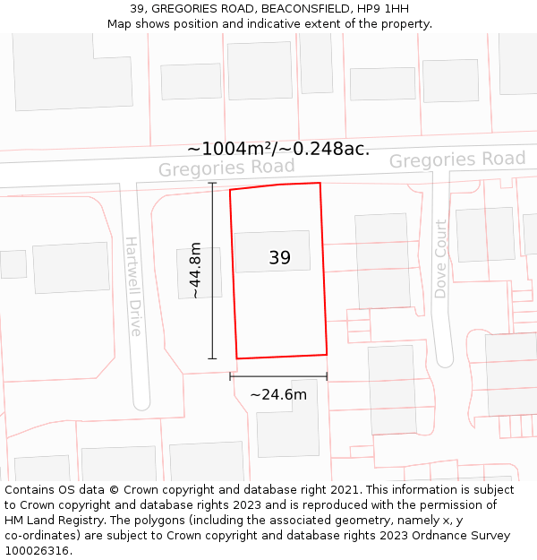 39, GREGORIES ROAD, BEACONSFIELD, HP9 1HH: Plot and title map