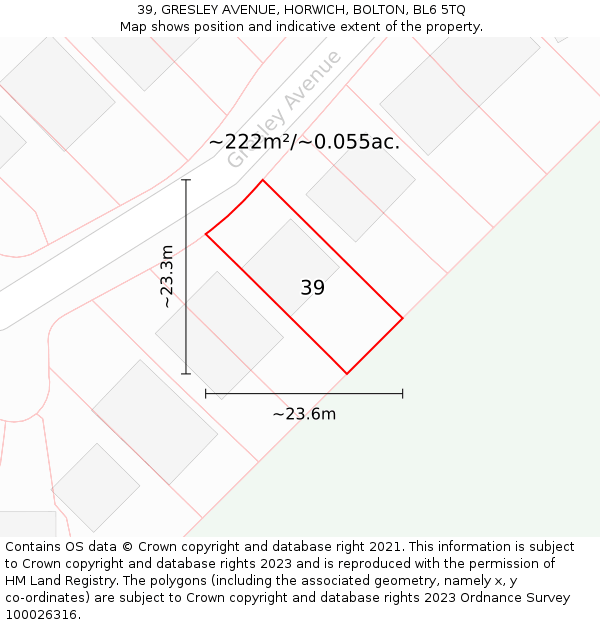 39, GRESLEY AVENUE, HORWICH, BOLTON, BL6 5TQ: Plot and title map