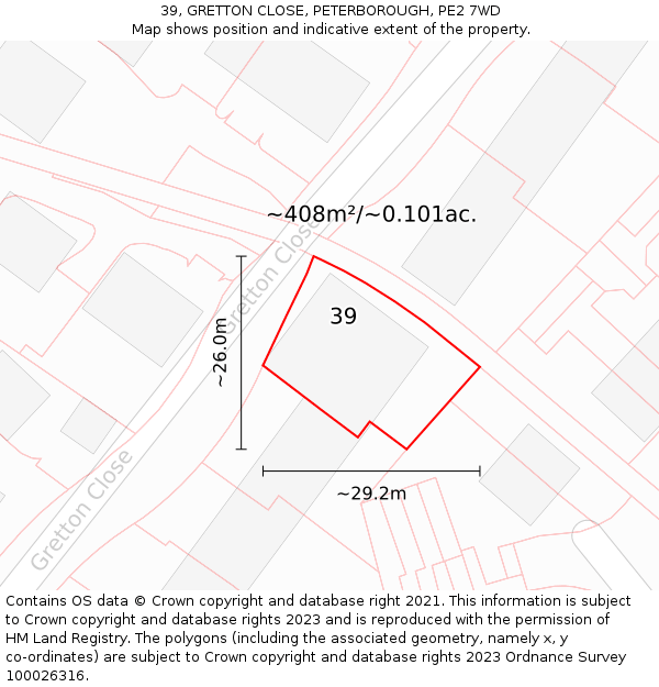 39, GRETTON CLOSE, PETERBOROUGH, PE2 7WD: Plot and title map