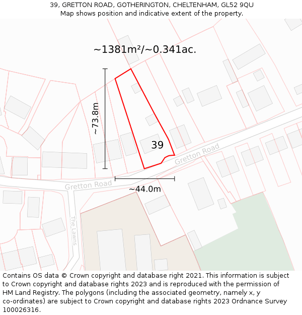 39, GRETTON ROAD, GOTHERINGTON, CHELTENHAM, GL52 9QU: Plot and title map