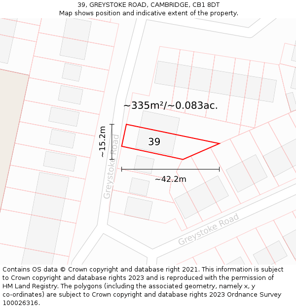 39, GREYSTOKE ROAD, CAMBRIDGE, CB1 8DT: Plot and title map