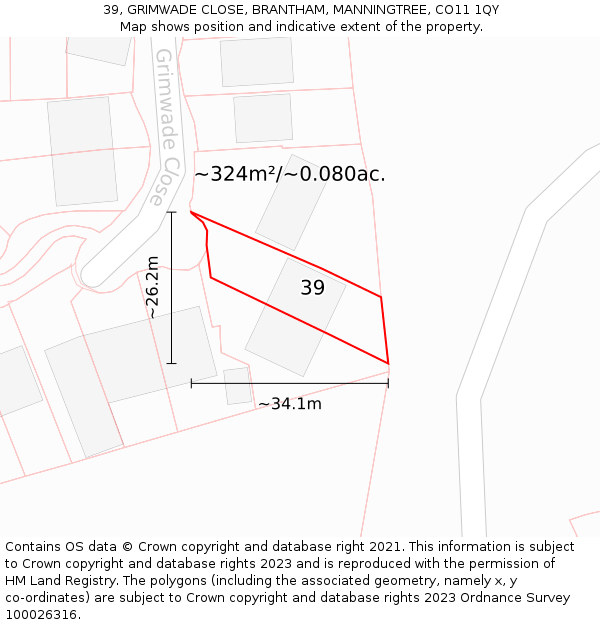 39, GRIMWADE CLOSE, BRANTHAM, MANNINGTREE, CO11 1QY: Plot and title map
