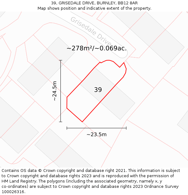 39, GRISEDALE DRIVE, BURNLEY, BB12 8AR: Plot and title map