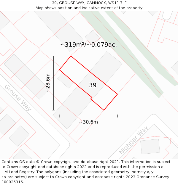 39, GROUSE WAY, CANNOCK, WS11 7LF: Plot and title map