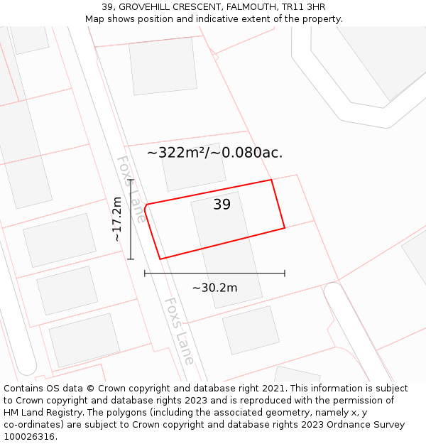 39, GROVEHILL CRESCENT, FALMOUTH, TR11 3HR: Plot and title map