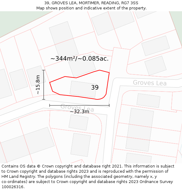 39, GROVES LEA, MORTIMER, READING, RG7 3SS: Plot and title map