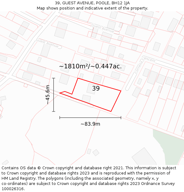 39, GUEST AVENUE, POOLE, BH12 1JA: Plot and title map